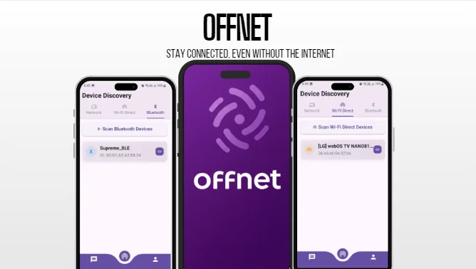 OffNet peer-to-peer messaging app mockup